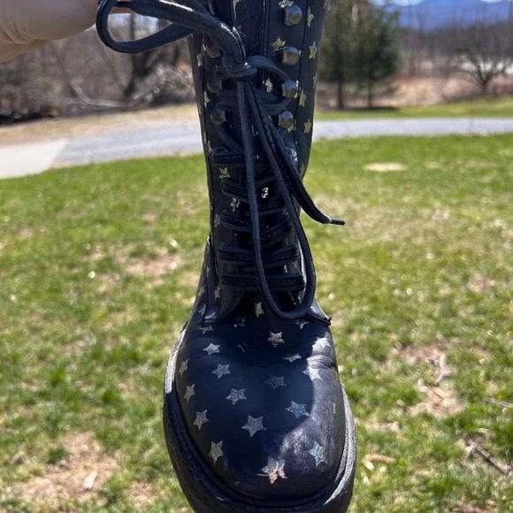 Rare - Free People Santa Fe Lace-Up Boot in Leather Washed Black Star - Picture 9 of 10